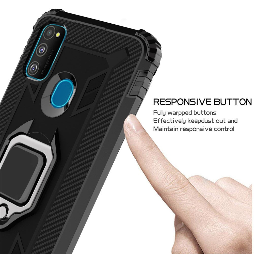Finger Ring Kickstand Shockproof TPU Cell Phone Case for Samsung Galaxy M30s/M21 - Black