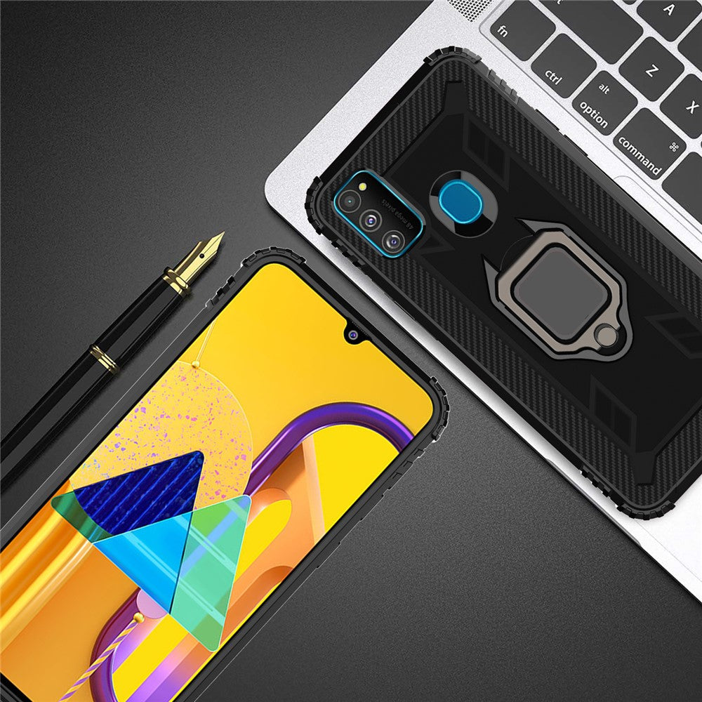 Finger Ring Kickstand Shockproof TPU Cell Phone Case for Samsung Galaxy M30s/M21 - Black