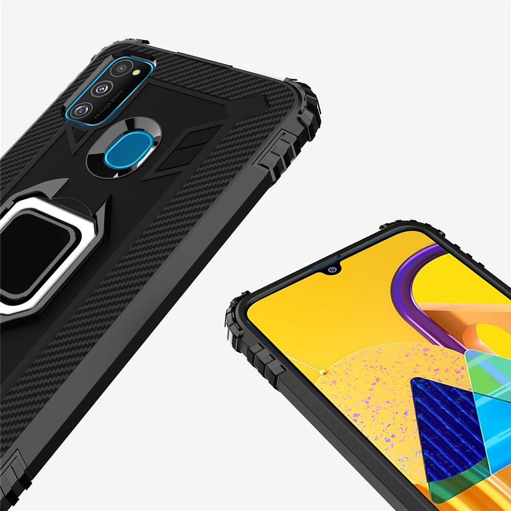 Finger Ring Kickstand Shockproof TPU Cell Phone Case for Samsung Galaxy M30s/M21 - Black