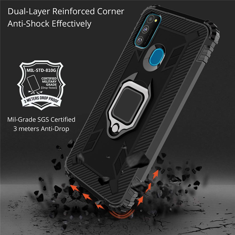 Finger Ring Kickstand Shockproof TPU Cell Phone Case for Samsung Galaxy M30s/M21 - Black