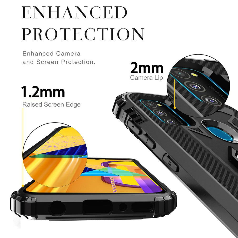 Finger Ring Kickstand Shockproof TPU Cell Phone Case for Samsung Galaxy M30s/M21 - Black