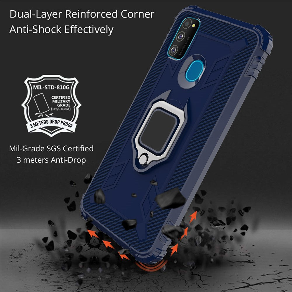 Finger Ring Kickstand Shockproof TPU Cell Phone Case for Samsung Galaxy M30s/M21 - Blue