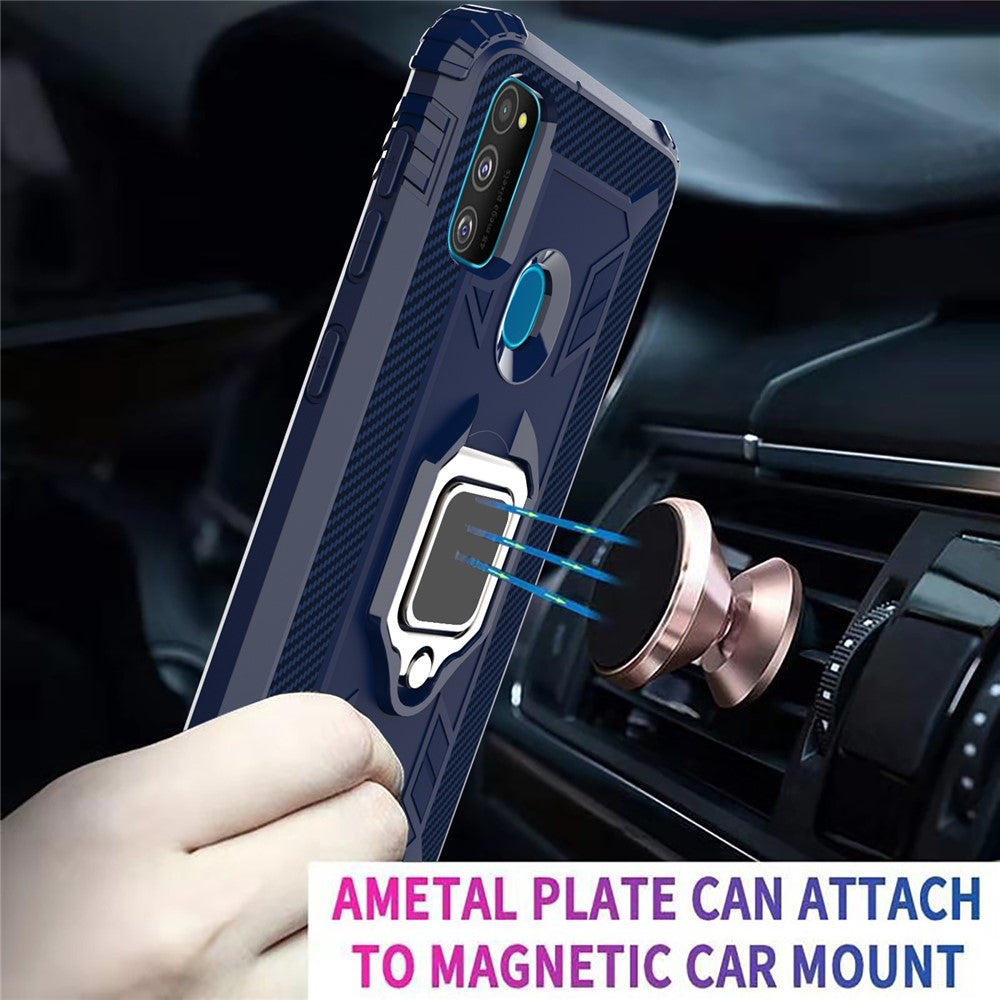 Finger Ring Kickstand Shockproof TPU Cell Phone Case for Samsung Galaxy M30s/M21 - Blue