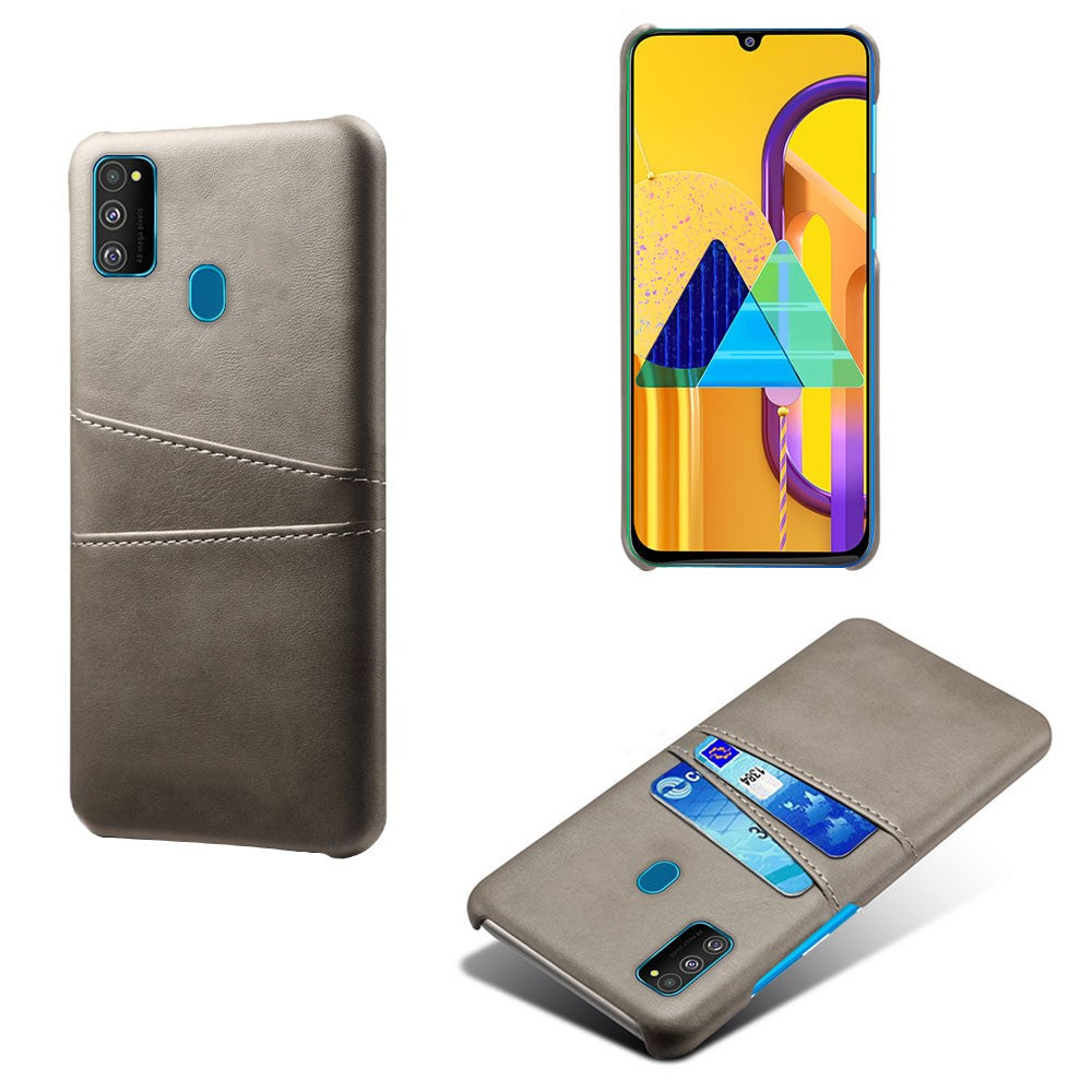 KSQ PU Leather Coated Plastic Case with Dual Card Slots for Samsung Galaxy M30s/M21 - Grey