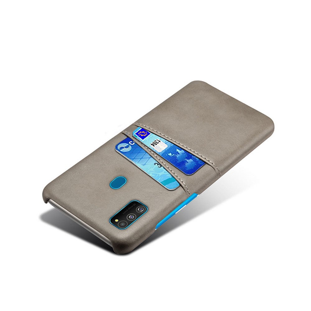 KSQ PU Leather Coated Plastic Case with Dual Card Slots for Samsung Galaxy M30s/M21 - Grey