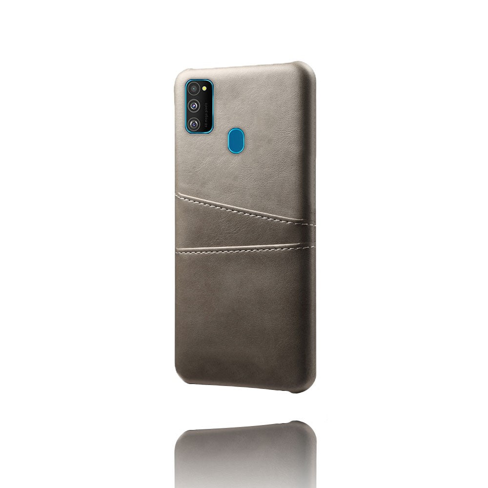 KSQ PU Leather Coated Plastic Case with Dual Card Slots for Samsung Galaxy M30s/M21 - Grey