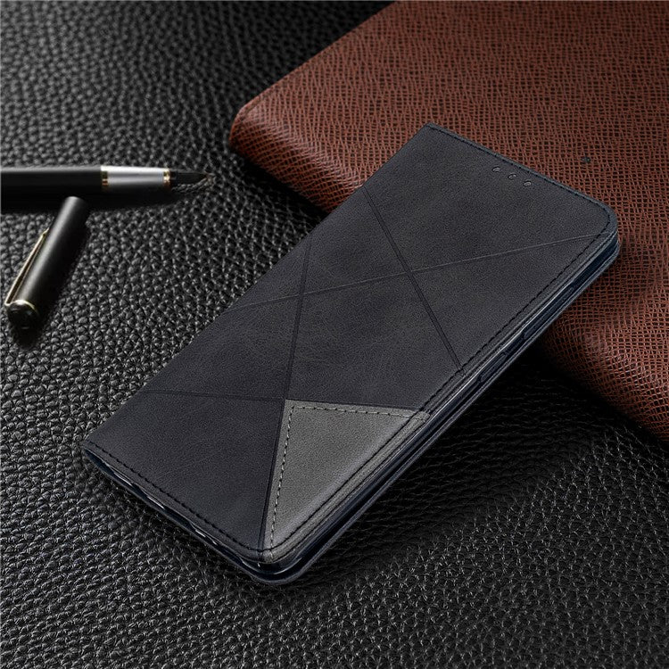 Geometric Pattern Leather Stand Case with Card Slots for Samsung Galaxy A51 - Black