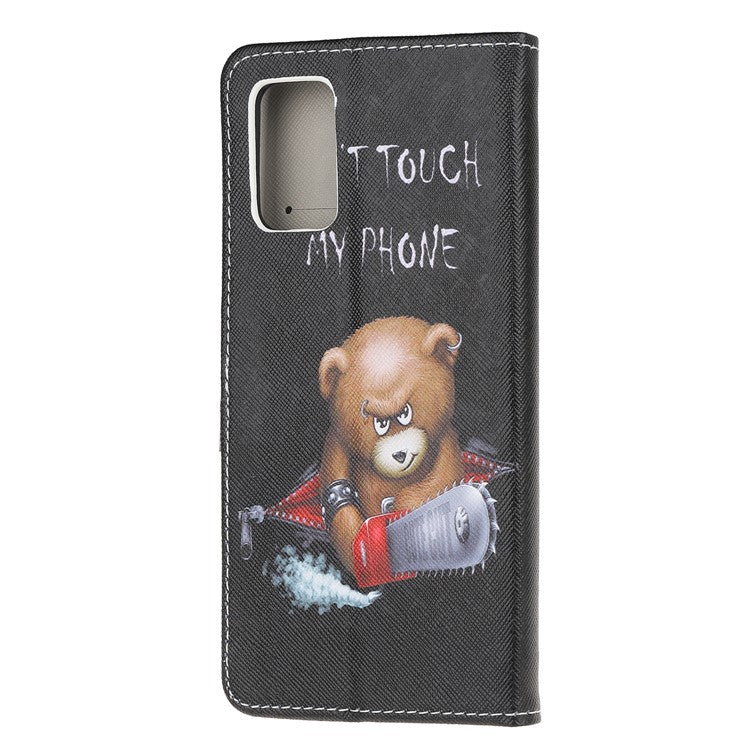 Pattern Printing Cross Texture Leather Wallet Shell for Samsung Galaxy S20 Plus - Brown Bear