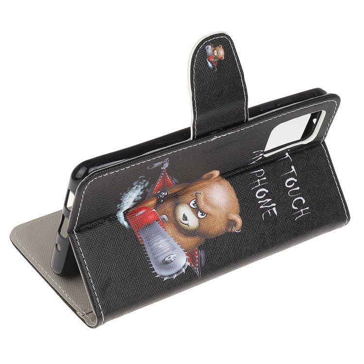 Pattern Printing Cross Texture Leather Wallet Shell for Samsung Galaxy S20 Plus - Brown Bear