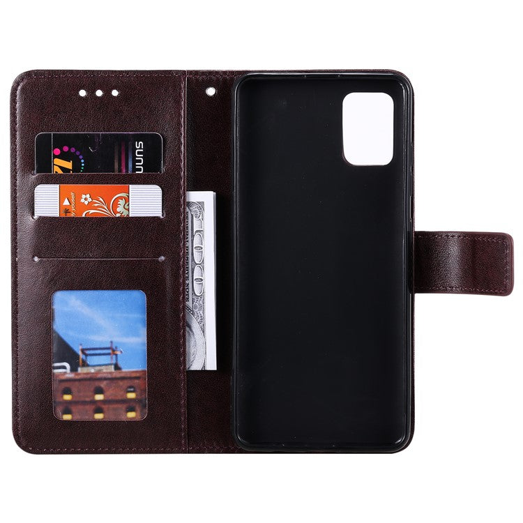 Imprint Flower Leather Wallet Phone Casing for Samsung Galaxy A71 - Coffee