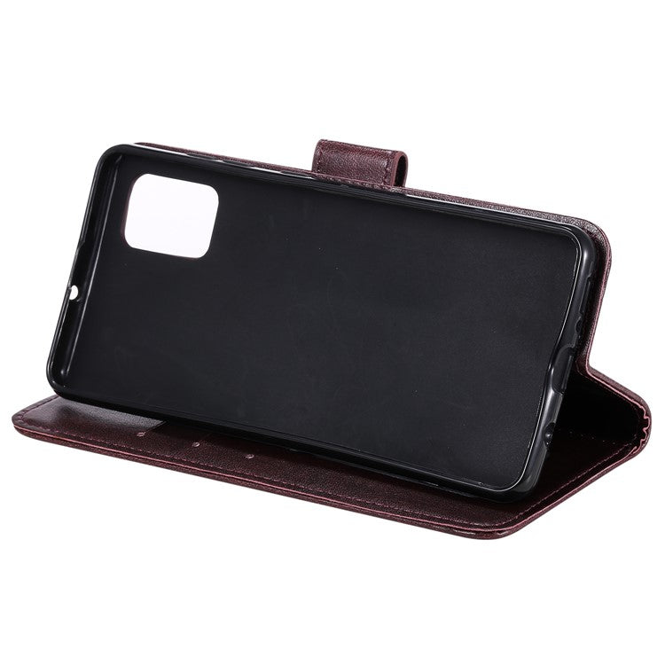 Imprint Flower Leather Wallet Phone Casing for Samsung Galaxy A71 - Coffee