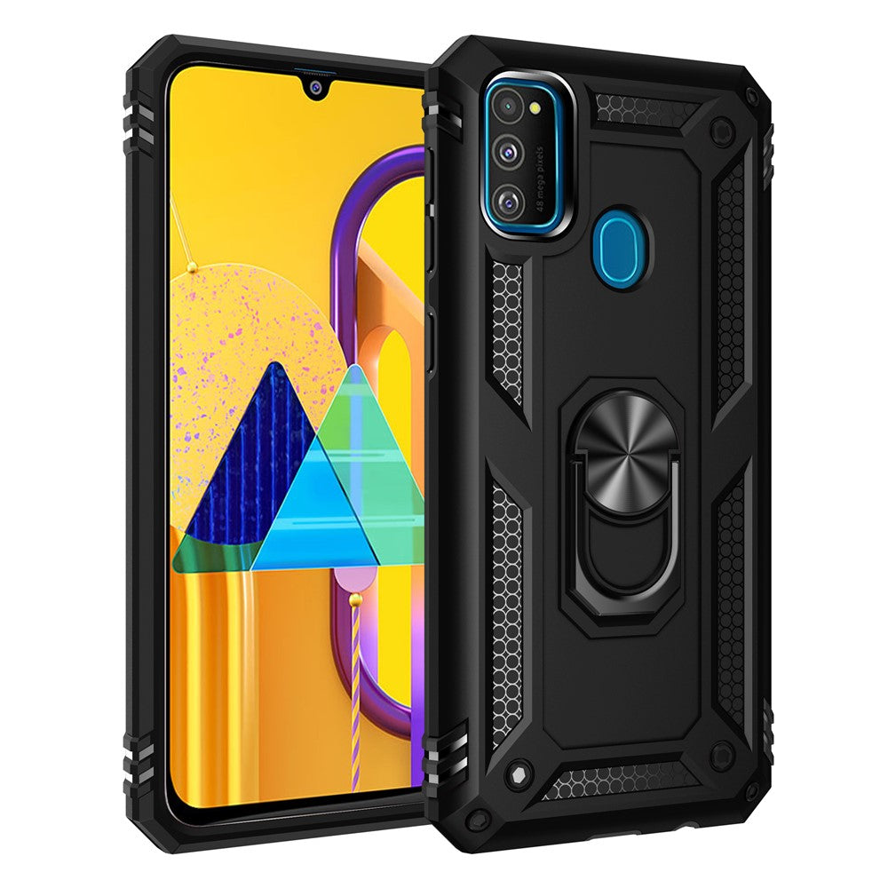 Hybrid PC TPU Kickstand Armor Phone Shell for Samsung Galaxy M30s / M21 - Black