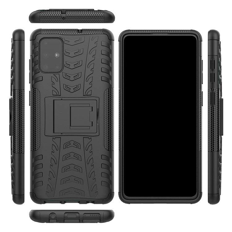 Anti-slip PC + TPU Hybrid Case with Kickstand for Samsung Galaxy A71 - Black