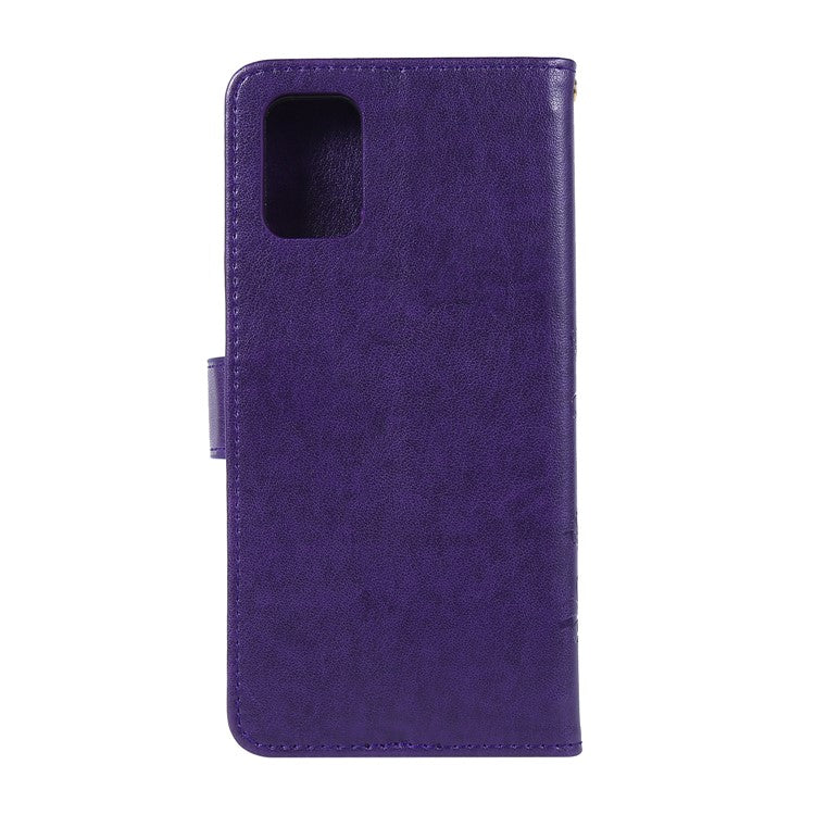 Imprint Butterflies Wallet Stand Flip Leather Phone Case for Samsung Galaxy A71 A715 - Dark Purple