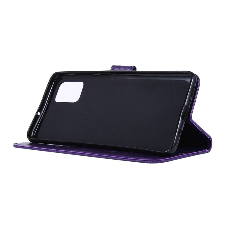 Imprint Butterflies Wallet Stand Flip Leather Phone Case for Samsung Galaxy A71 A715 - Dark Purple