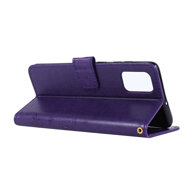 Imprint Butterflies Wallet Stand Flip Leather Phone Case for Samsung Galaxy A71 A715 - Dark Purple