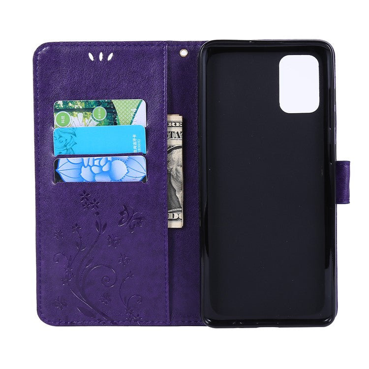Imprint Butterflies Wallet Stand Flip Leather Phone Case for Samsung Galaxy A71 A715 - Dark Purple