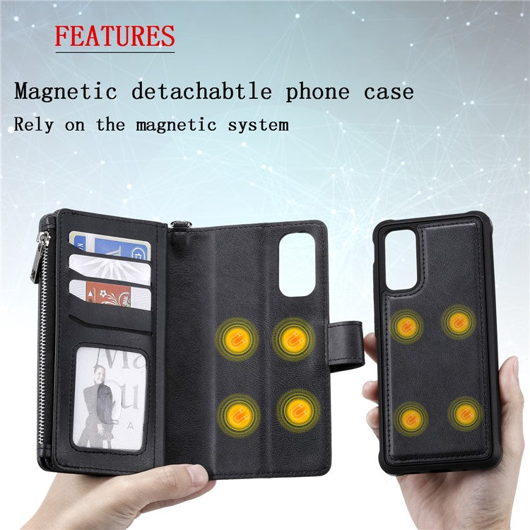 Magnetic KT Leather Series-3 Detachable 2-in-1 Zipper Wallet Stand Leather Case for Samsung Galaxy S20 4G/S20 5G - Black