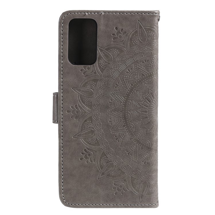 Imprint Flower Leather Wallet Phone Cover for Samsung Galaxy A41 - Grey