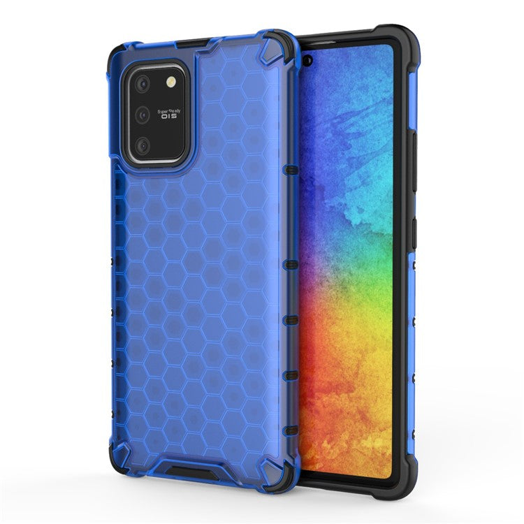 Honeycomb Pattern Shock-proof TPU + PC Hybrid Back Case for Samsung Galaxy A91/S10 Lite - Blue