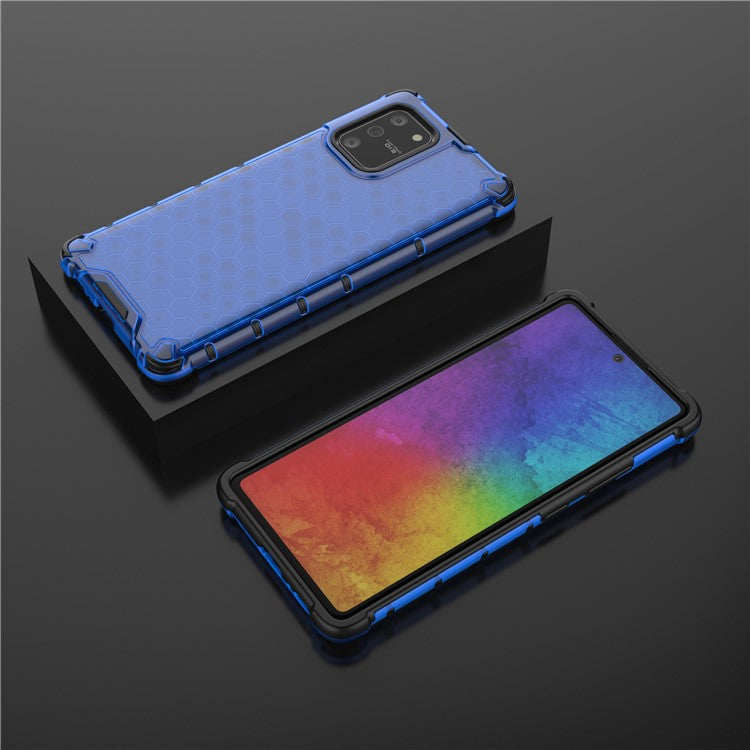 Honeycomb Pattern Shock-proof TPU + PC Hybrid Back Case for Samsung Galaxy A91/S10 Lite - Blue