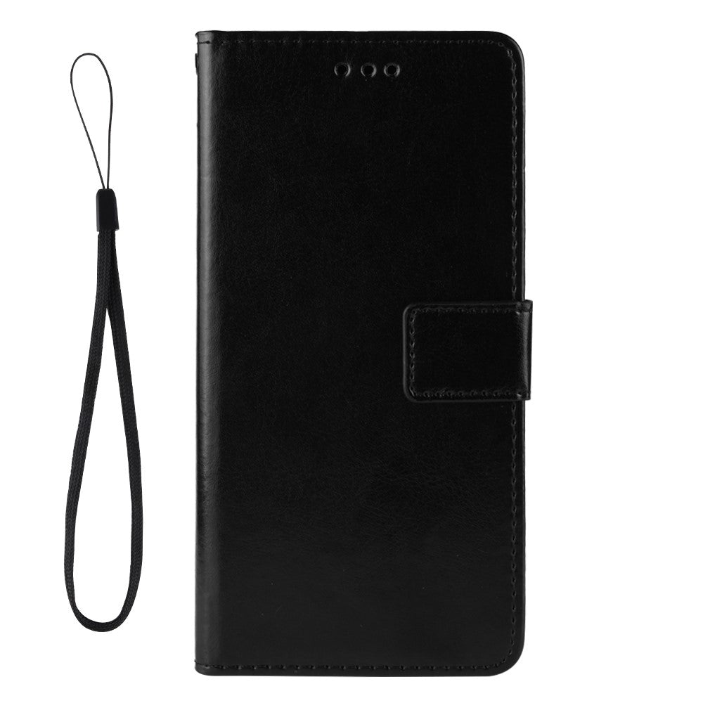 Crazy Horse Texture PU Leather Wallet Stand Cell Phone Shell for Samsung Galaxy M11 - Black
