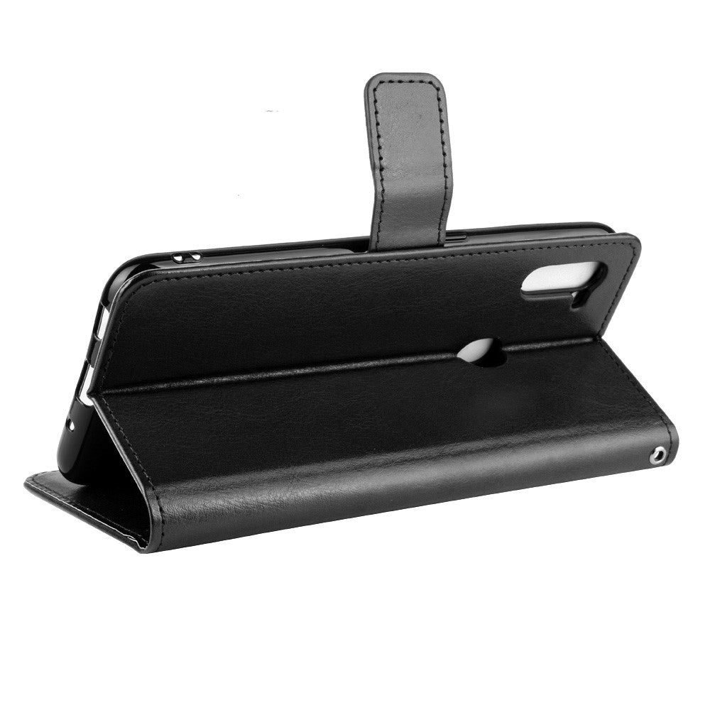 Crazy Horse Texture PU Leather Wallet Stand Cell Phone Shell for Samsung Galaxy M11 - Black