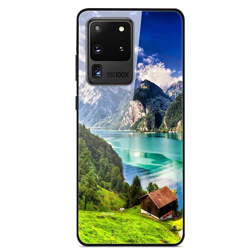 Pattern Printing Glass + TPU + PC Combo Casing Cover for Samsung Galaxy S20 Ultra - Mountain and River