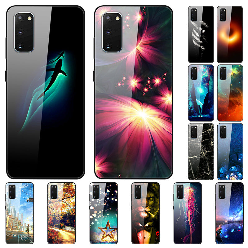 Pattern Printing Glass Back + TPU Hybrid Protective Case for Samsung Galaxy S20 4G/S20 5G - Gold/Black/White