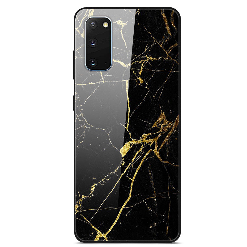Pattern Printing Glass Back + TPU Hybrid Protective Case for Samsung Galaxy S20 4G/S20 5G - Gold Texture