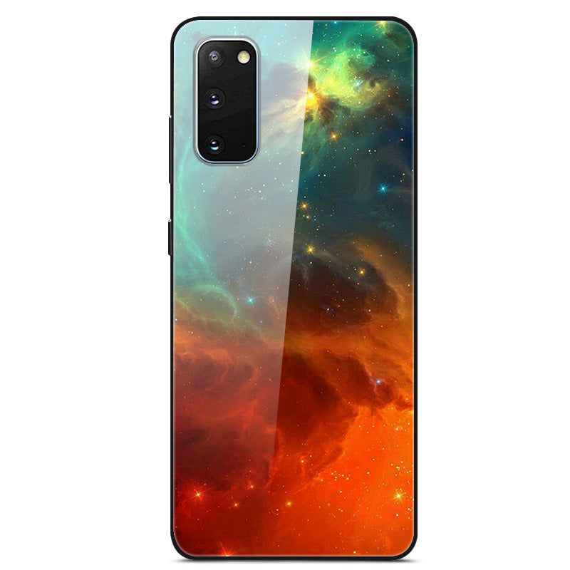 Pattern Printing Glass Back + TPU Hybrid Protective Case for Samsung Galaxy S20 4G/S20 5G - Green and Red Sky