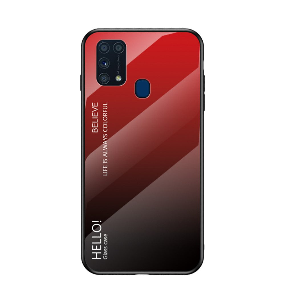 Gradient Color Tempered Glass + PC + TPU Hybrid Case for Samsung Galaxy M31 - Red/Black