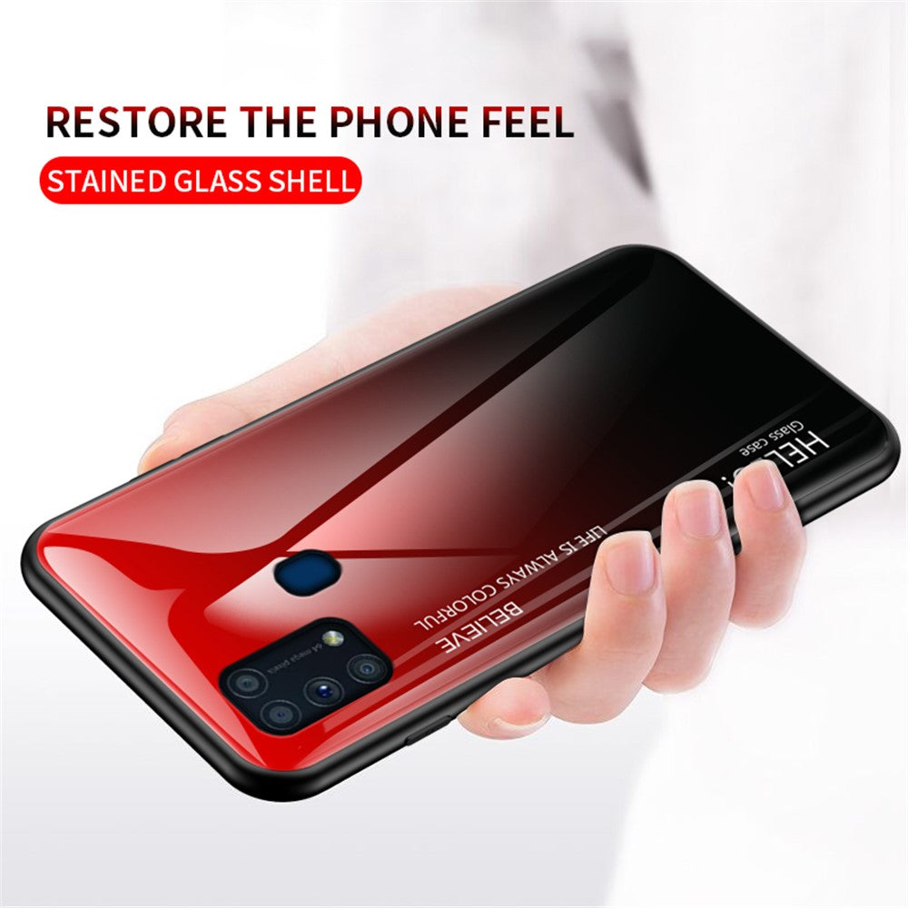 Gradient Color Tempered Glass + PC + TPU Hybrid Case for Samsung Galaxy M31 - Red/Black
