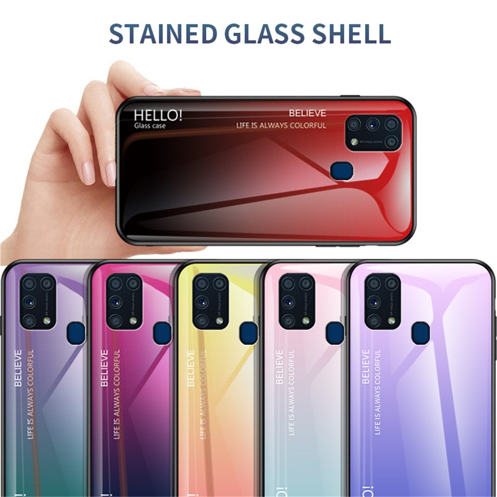 Gradient Color Tempered Glass + PC + TPU Hybrid Case for Samsung Galaxy M31 - Red/Black