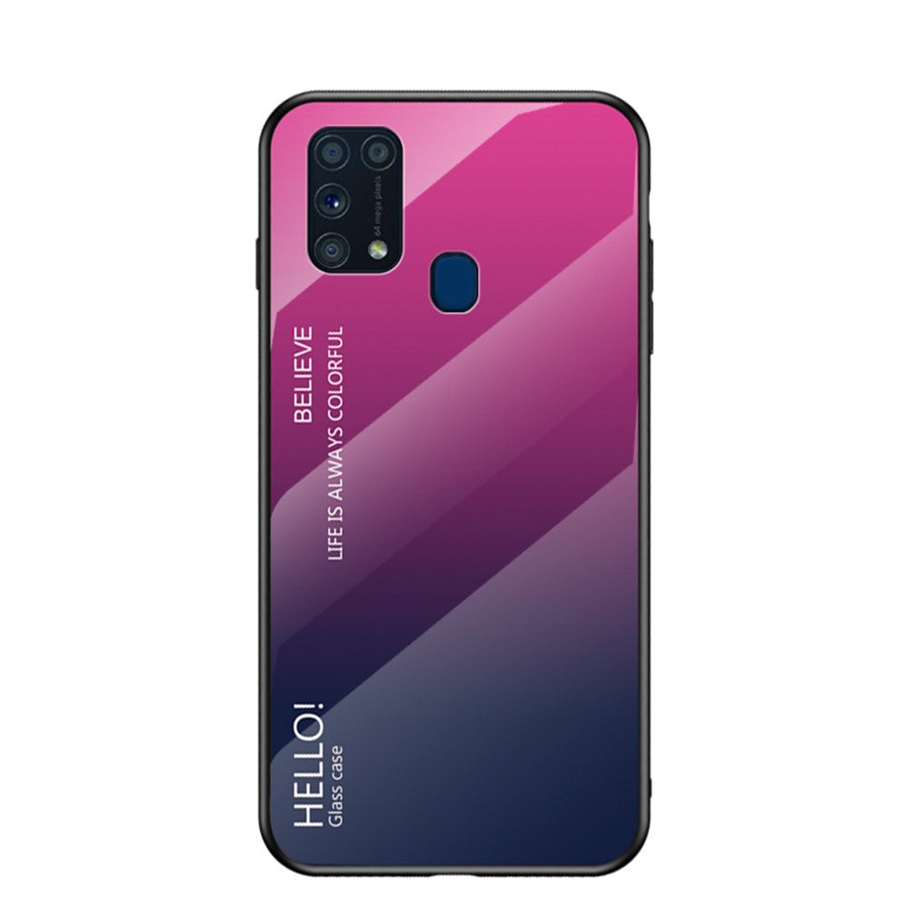 Gradient Color Tempered Glass + PC + TPU Hybrid Case for Samsung Galaxy M31 - Rose/Dark Blue
