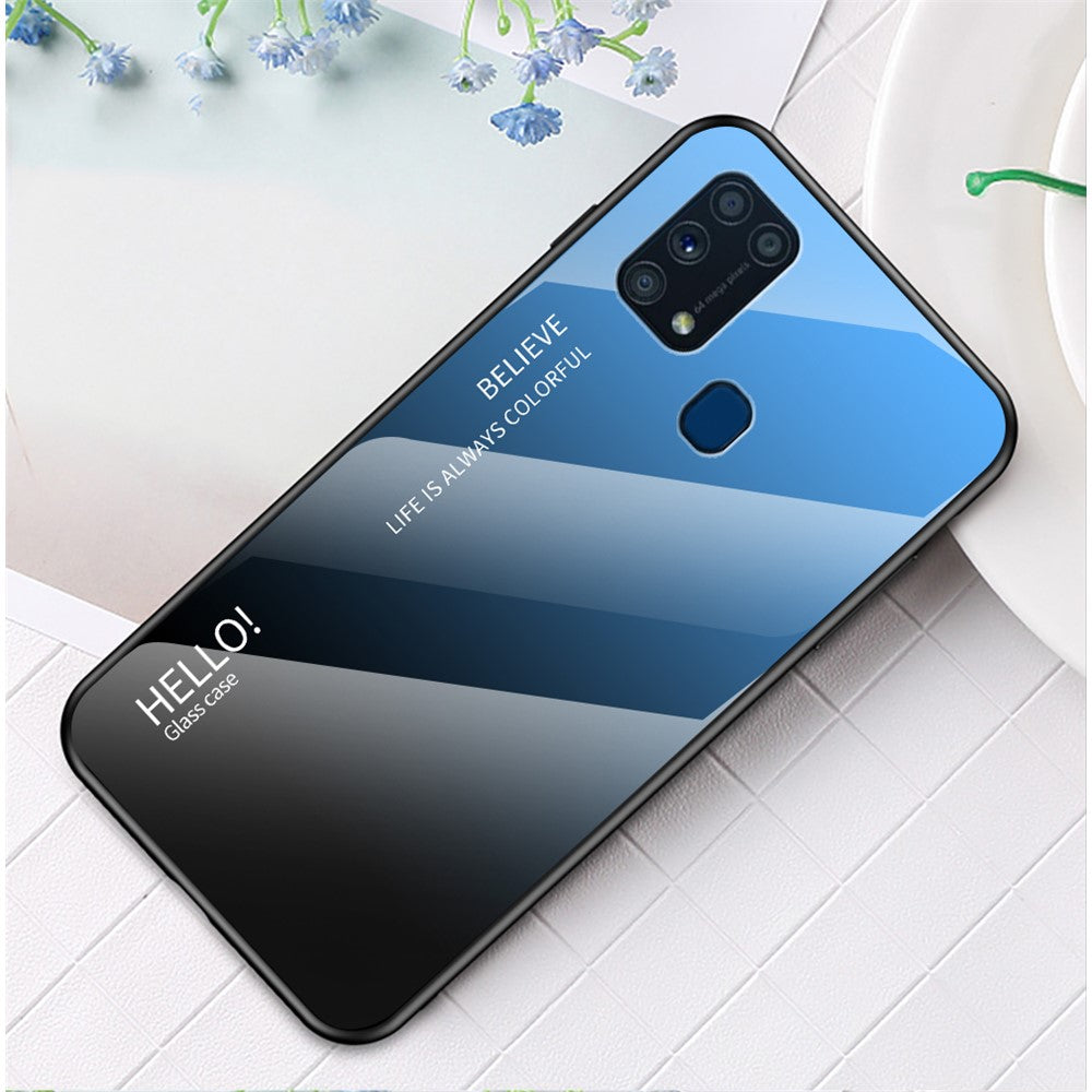 Gradient Color Tempered Glass + PC + TPU Hybrid Case for Samsung Galaxy M31 - Blue/Black