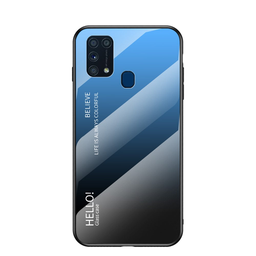 Gradient Color Tempered Glass + PC + TPU Hybrid Case for Samsung Galaxy M31 - Blue/Black