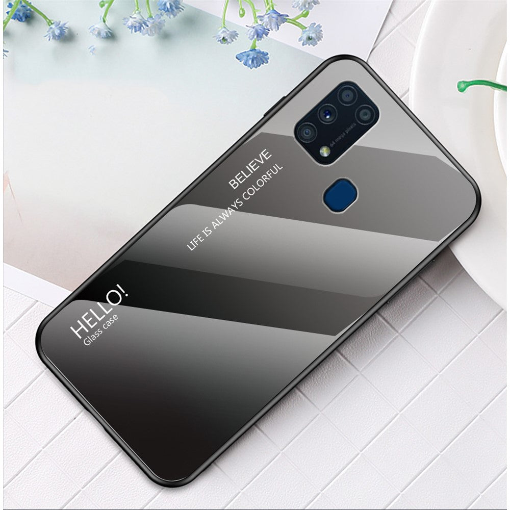 Gradient Color Tempered Glass + PC + TPU Hybrid Case for Samsung Galaxy M31 - Grey