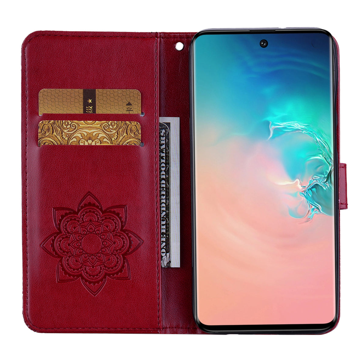 Rhinestone Decoration Imprint Owl Leather Wallet Stand Phone Cover Shell for Samsung Galaxy S20 Ultra - Red