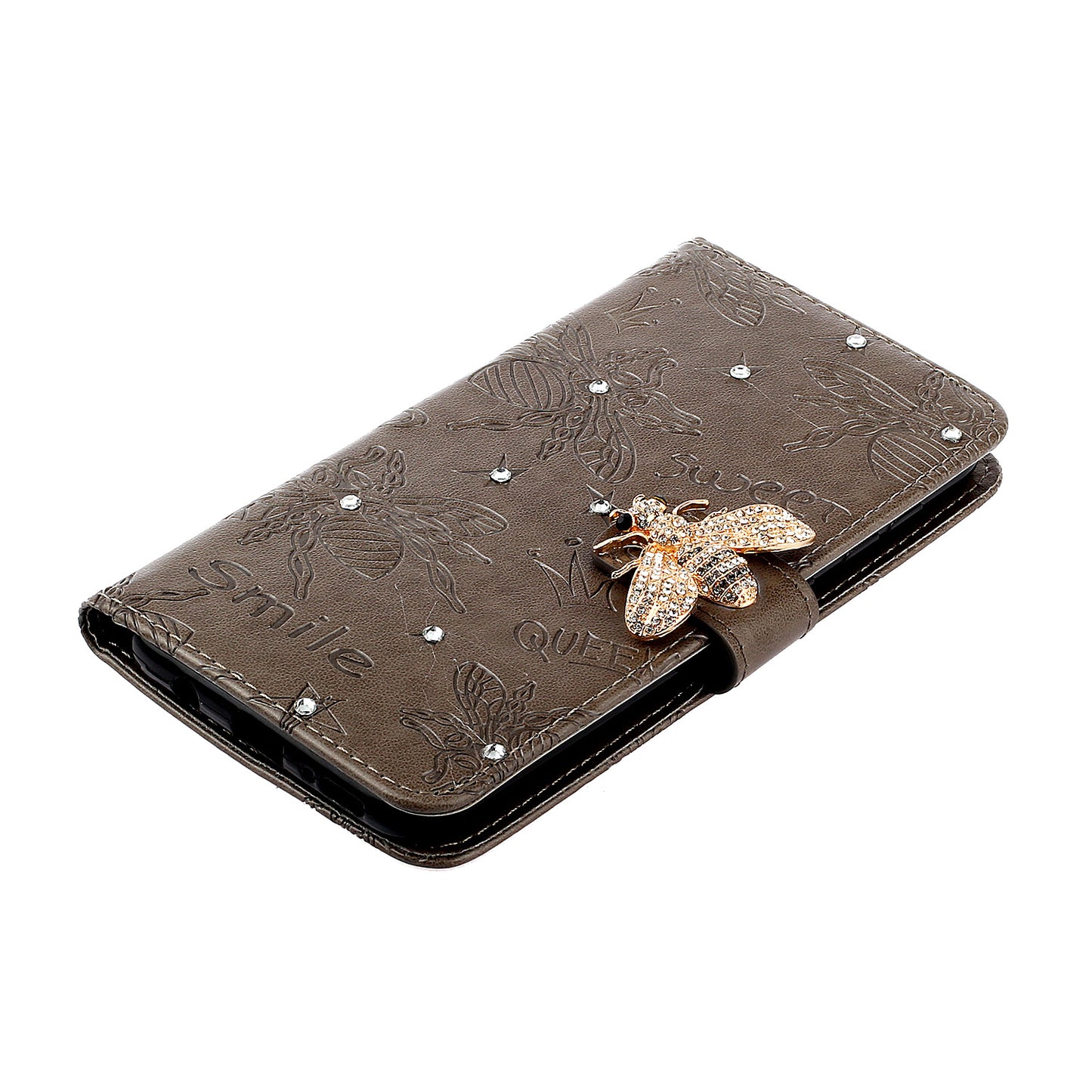 Bee Pattern Rhinestone Decor Leather Wallet Phone Case for Samsung Galaxy S20 Ultra - Brown