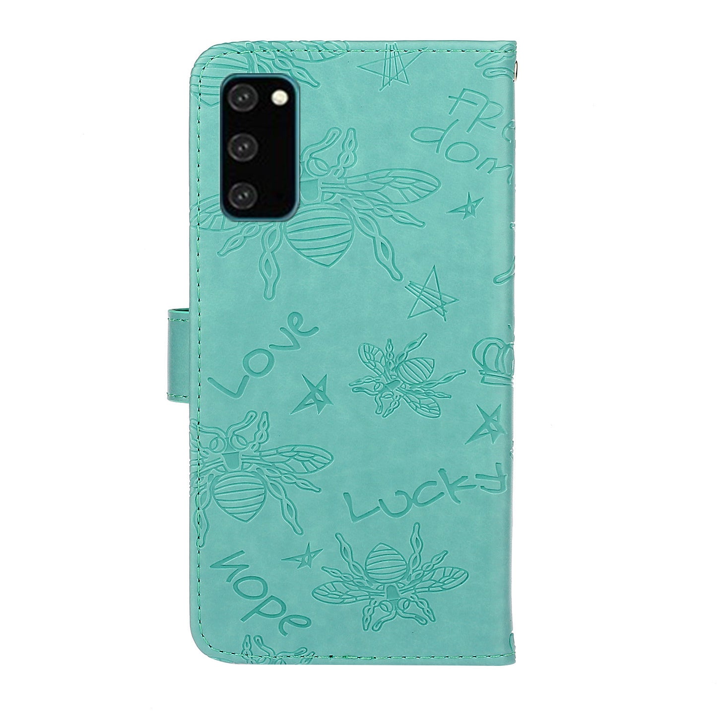Imprint Bee TPU+PU Leather Wallet Case for Samsung Galaxy S20 Plus - Cyan