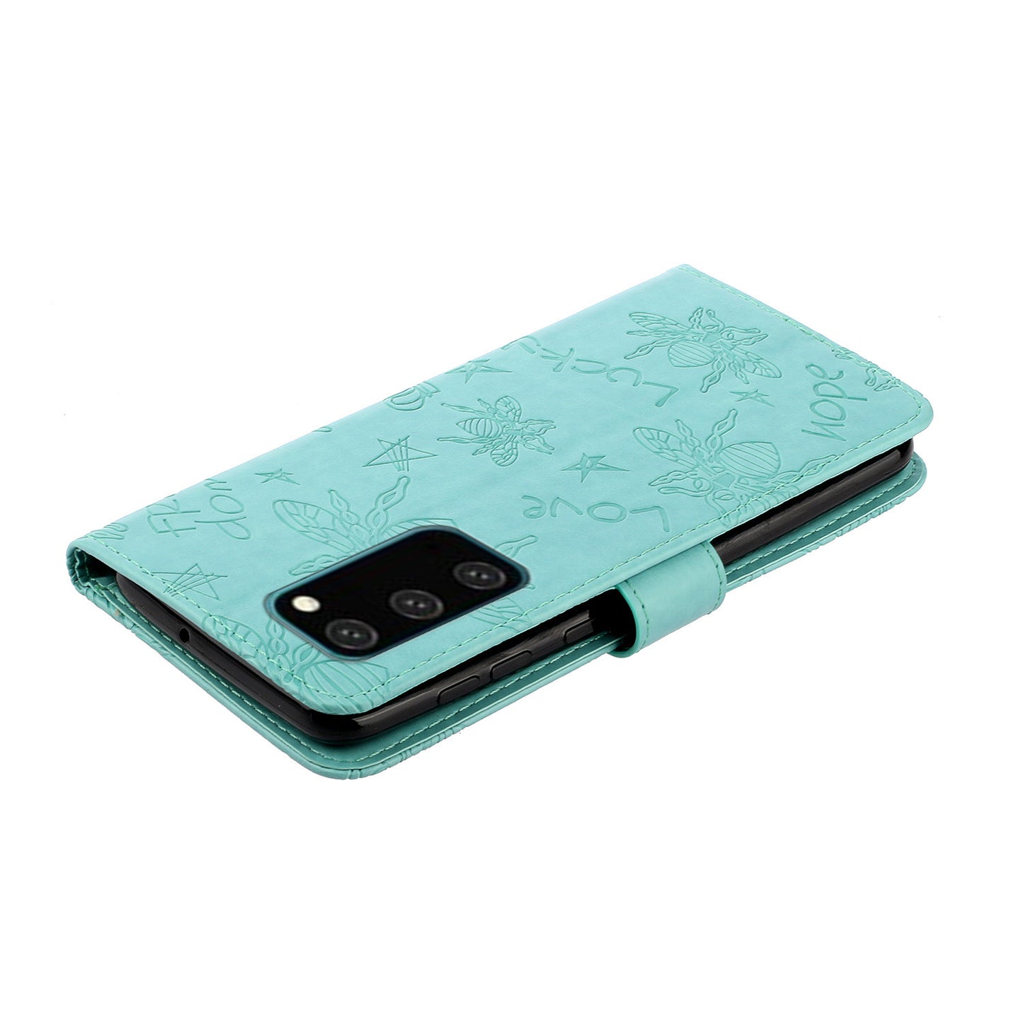 Imprint Bee TPU+PU Leather Wallet Case for Samsung Galaxy S20 Plus - Cyan