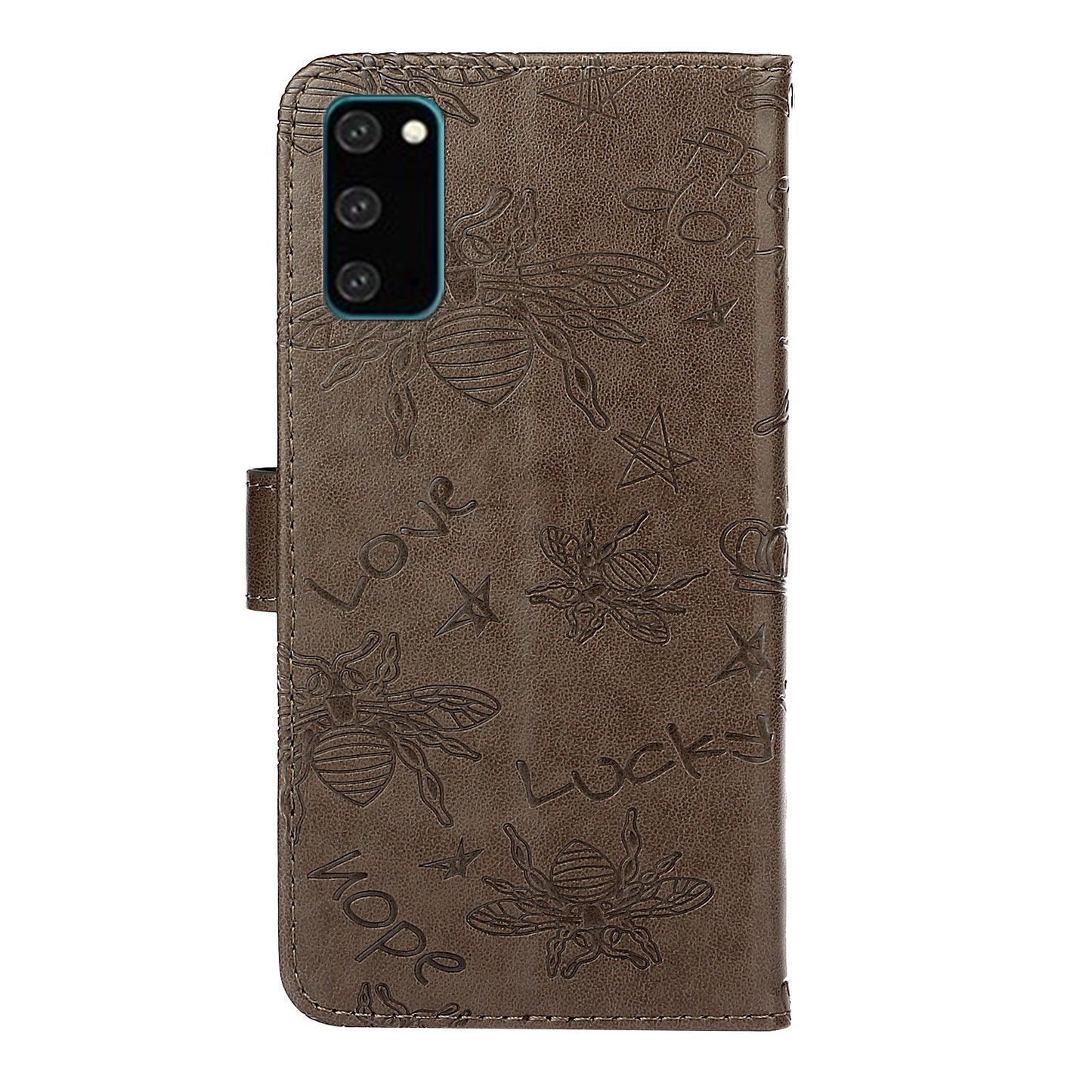Imprint Bee TPU+PU Leather Wallet Case for Samsung Galaxy S20 Plus - Brown
