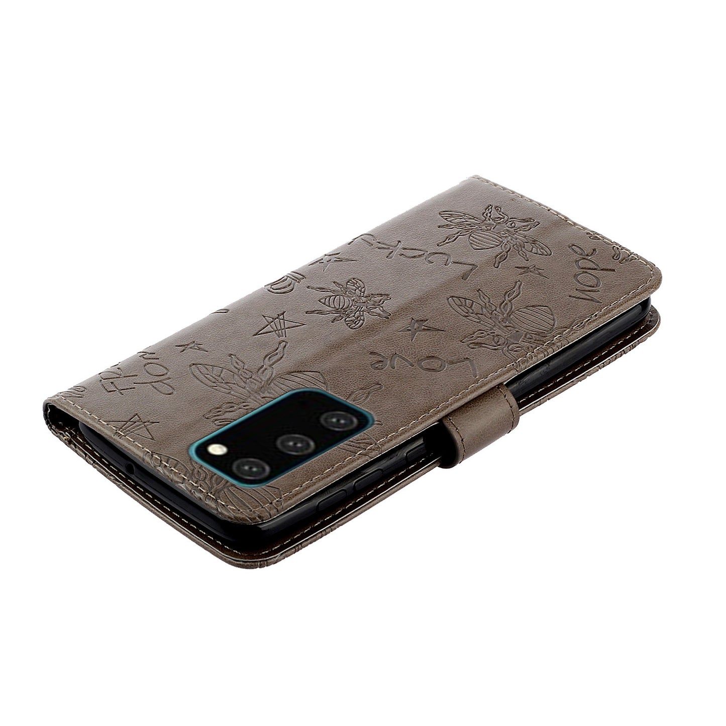 Imprint Bee TPU+PU Leather Wallet Case for Samsung Galaxy S20 Plus - Brown