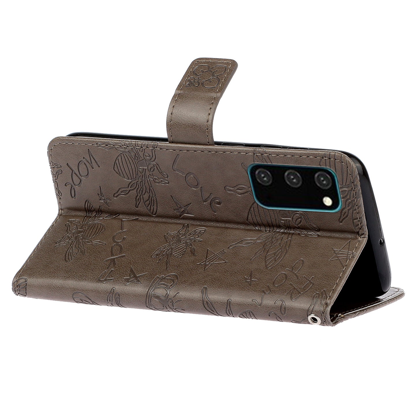 Imprint Bee TPU+PU Leather Wallet Case for Samsung Galaxy S20 Plus - Brown