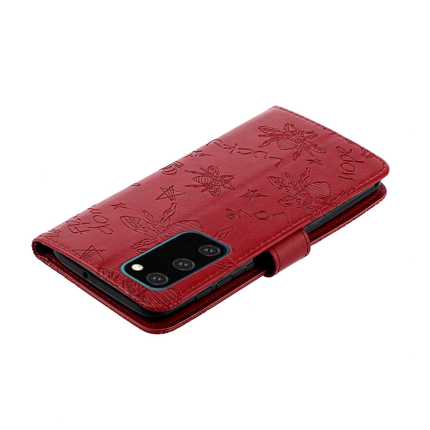 Imprint Bee TPU+PU Leather Wallet Case for Samsung Galaxy S20 Plus - Red