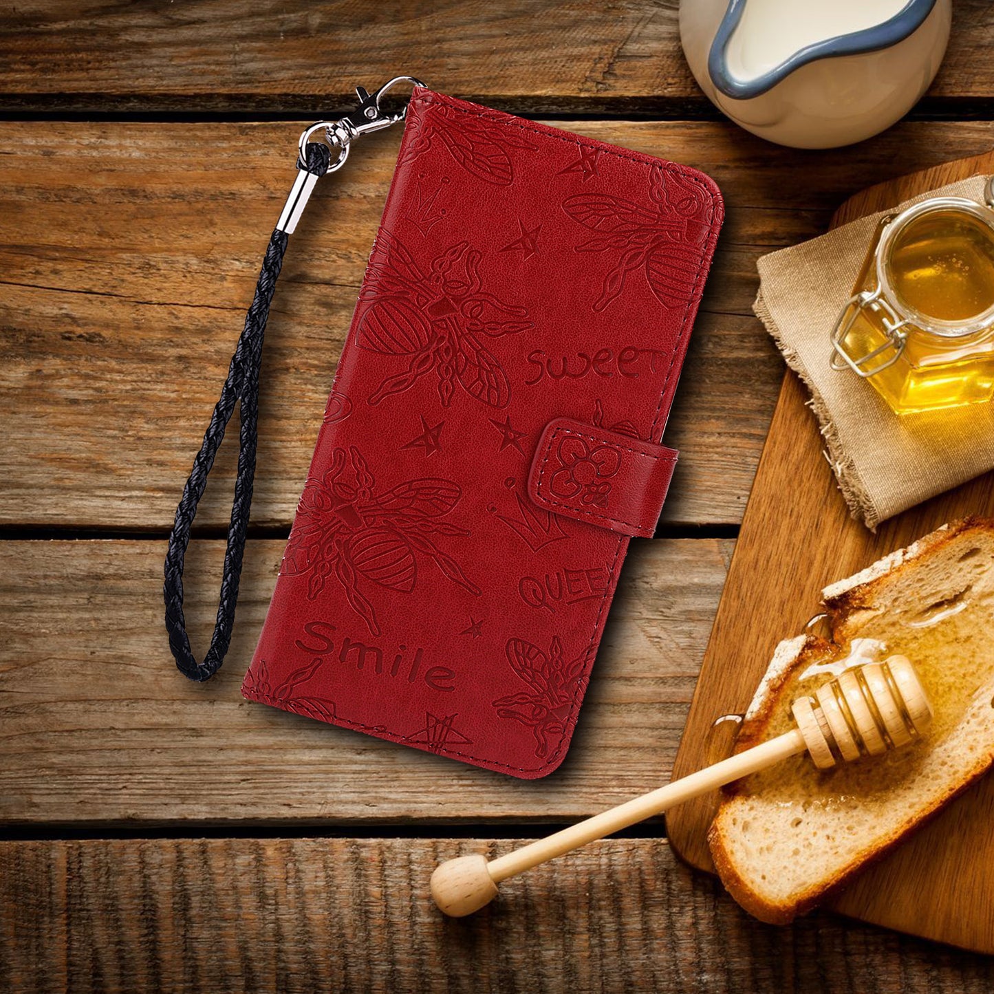 Imprint Bee TPU+PU Leather Wallet Case for Samsung Galaxy S20 Plus - Red