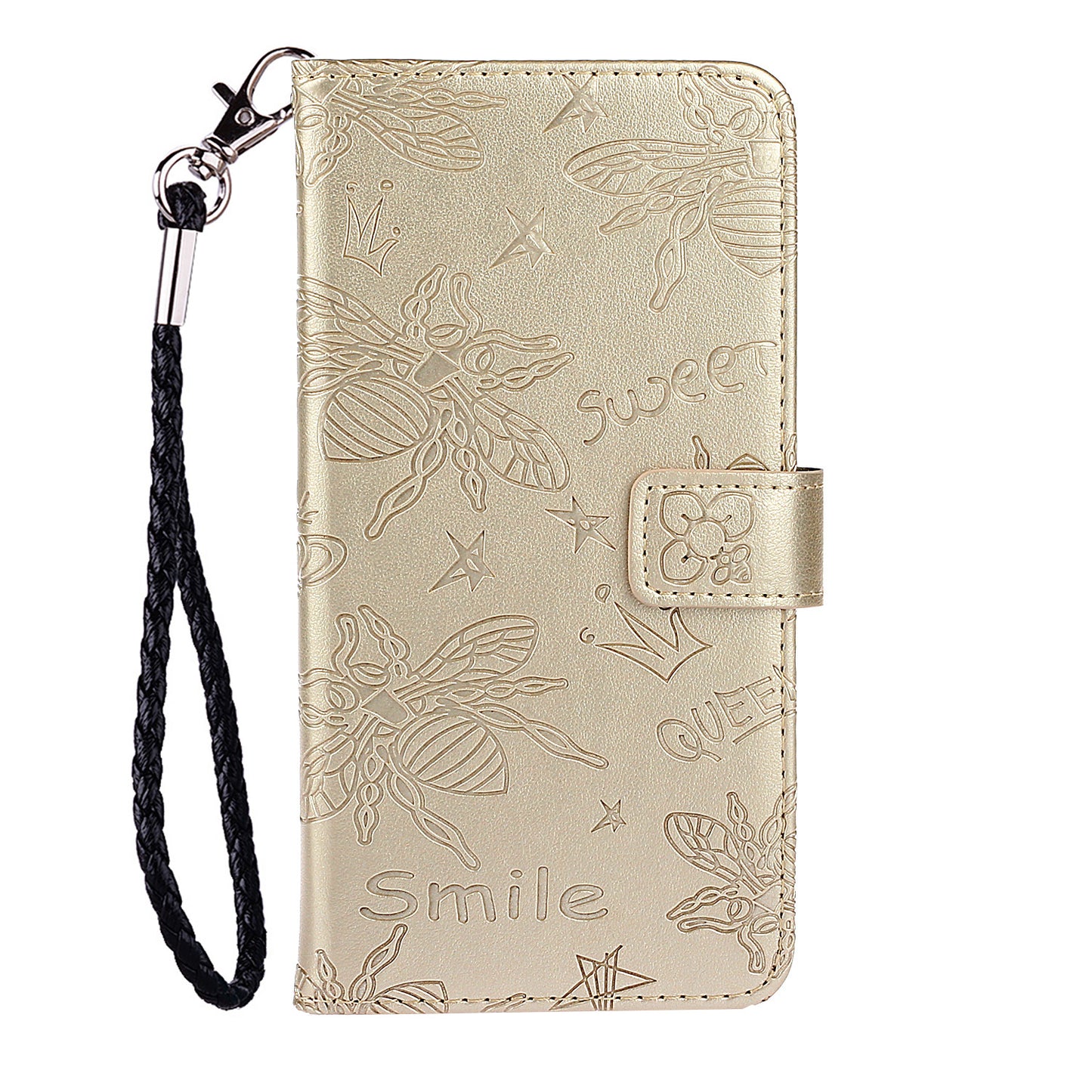 Imprint Bee TPU+PU Leather Wallet Case for Samsung Galaxy S20 Plus - Gold