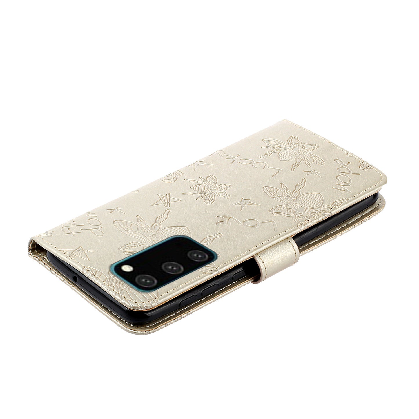 Imprint Bee TPU+PU Leather Wallet Case for Samsung Galaxy S20 Plus - Gold