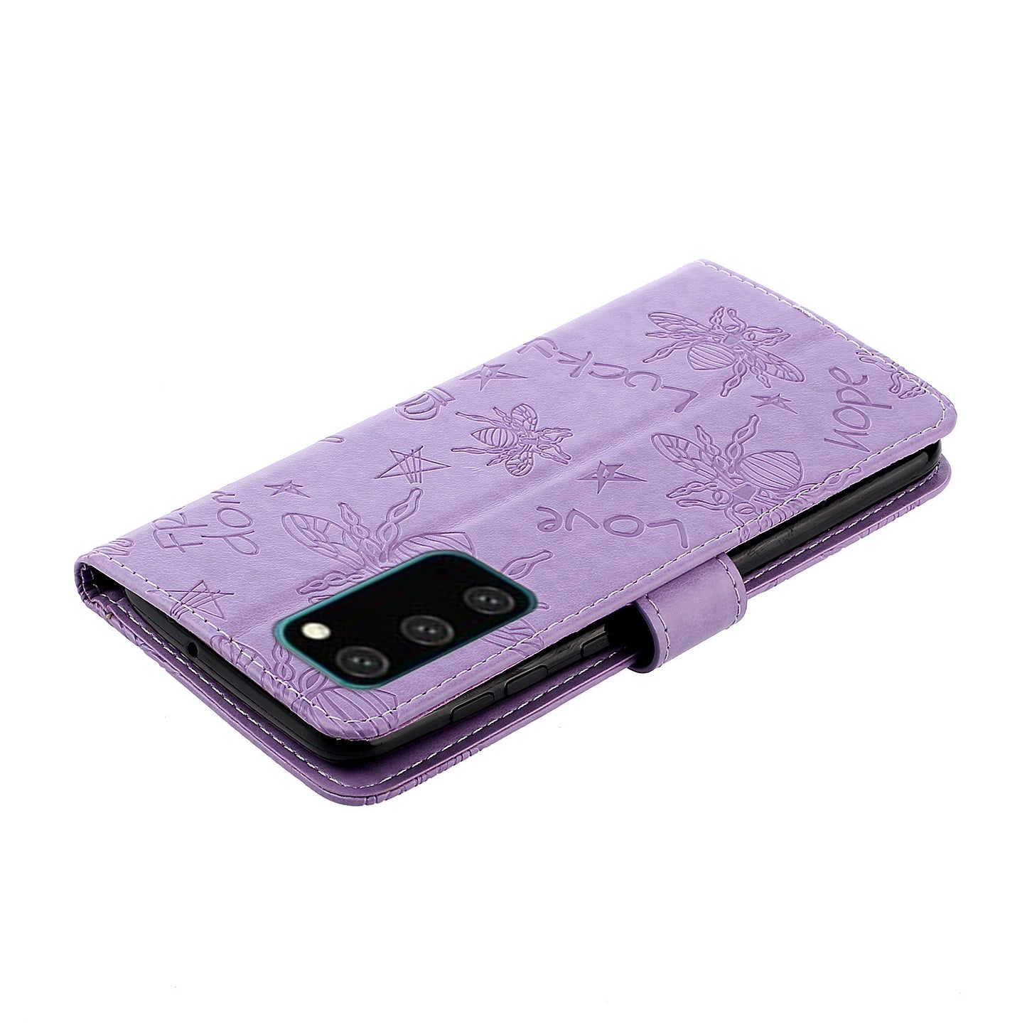 Imprint Bee TPU+PU Leather Wallet Case for Samsung Galaxy S20 Plus - Purple